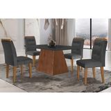 Conjunto: Mesa Sala Jantar Luna C/ Tampo Madeirado C/ Vidro Canto Curvo 120x80cm E 4 Cadeiras Imperatriz Imbuia/grafite - Suede Grafite - Rufato