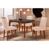 Conjunto: Mesa Sala Jantar Londrina C/ Tampo Madeirado C/ Vidro Canto Curvo 120x80cm E 4 Cadeiras Londrina Imbuia/grafite - Suede Creme - Rufato