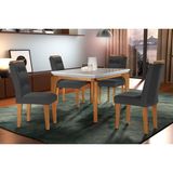 Conjunto: Mesa Sala Jantar Londrina C/ Tampo Madeirado C/ Vidro Canto Curvo 120x80cm E 4 Cadeiras Imperatriz Imbuia/off White - Suede Grafite - Rufat