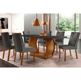 Conjunto: Mesa Sala Jantar Jade C/ Tampo Madeirado C/ Vidro Canto Curvo 180x90cm E 6 Cadeiras Jade Imbuia/grafite - Linho Grafite - Rufato