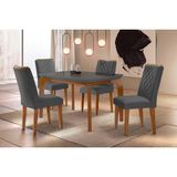 Conjunto: Mesa Sala Jantar Londrina C/ Tampo Madeirado C/ Vidro Canto Reto 120x80cm E 4 Cadeiras Jade Imbuia/grafite - Suede Grafite - Rufato