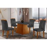 Conjunto: Mesa Sala Jantar Luna Tampo Madeirado C/ Vidro Canto Curvo 120x80 E 4 Cadeiras Amsterdã Imbuia/grafite - Linho Grafite - Rufato