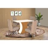 Conjunto: Mesa Sala Jantar Luiza Sc42 Tampo Madeirado C/ Vidro Canto Curvo 120x80cm E 4 Cadeiras Anne Nature/courano/creme - Henn