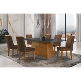 Conjunto: Mesa Sala Jantar Luna C/ Tampo De Vidro Canto Curvo 180x90cm E 6 Cadeiras Londrina Imbuia/grafite - Suede Marrom - Rufato