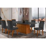 Conjunto: Mesa Sala Jantar Luna Tampo Madeirado C/ Vidro Reto 180x90 E 6 Cadeiras Amsterdã Capuccino/suede Grafite - Rufato
