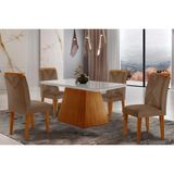 Conjunto: Mesa Sala Jantar Luna Tampo Madeirado C/ Vidro Canto Reto 120x80 E 4 Cadeiras Amsterdã Imbuia/suede Capuccino - Rufato