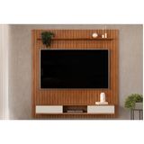 Rack Bancada C/ Painel P/ Tv Até 70 Polegadas Lexus Ripado Prateleira E Nichos179x183cm Freijó/off White - Dj Móveis