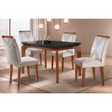 Conjunto: Mesa Sala Jantar Londrina C/ Tampo Madeirado C/ Vidro Canto Reto 120x80cm E 4 Cadeiras Amsterdã Imbuia/grafite - Suede Creme - Rufato