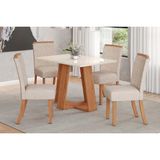 Conjunto: Mesa Sala Jantar Lins C/ Tampo Reto Madeirado C/ Vidro 120x80cm E 4 Cadeiras Malu Nature/linho - Henn