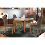 Conjunto Mesa Londrina C/ Tampo Madeirado C/ Vidro Canto Reto 120x80cm E 4 Cadeiras Imperatriz Imbuia/off White - Suede Capuccino-rufato