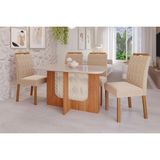 Conjunto: Mesa Sala Jantar Louise Tampo Madeirado C/ Vidro 130x80cm E 4 Cadeiras Paola Cinamomo/off White - Savana/nature-suede Nude - Cimol