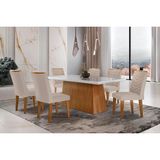 Conjunto: Mesa Sala Jantar Luna C/ Tampo De Vidro Canto Curvo 180x90cm E 6 Cadeiras Londrina Imbuia/off White - Suede Creme - Rufato