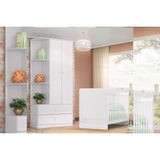Quarto De Bebê Completo Labirinto 2 Peças (1 Guarda Roupa + 1 Berço) Qi97 Branco - Henn