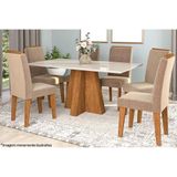 Sala De Jantar Completa Patricia C/ Tampo Madeirado C/ Vidro Canto Reto 160x80cm E 6 Cadeiras Taís Savana/nature-suede Pluma/joli Capuccino - Cimol