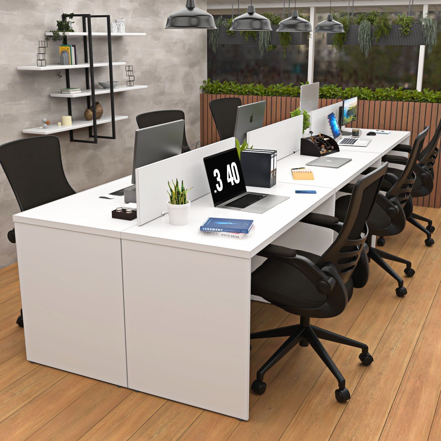 Estação De Trabalho Mesa Plataforma Escritório 1200x600 6 Lugares Branco