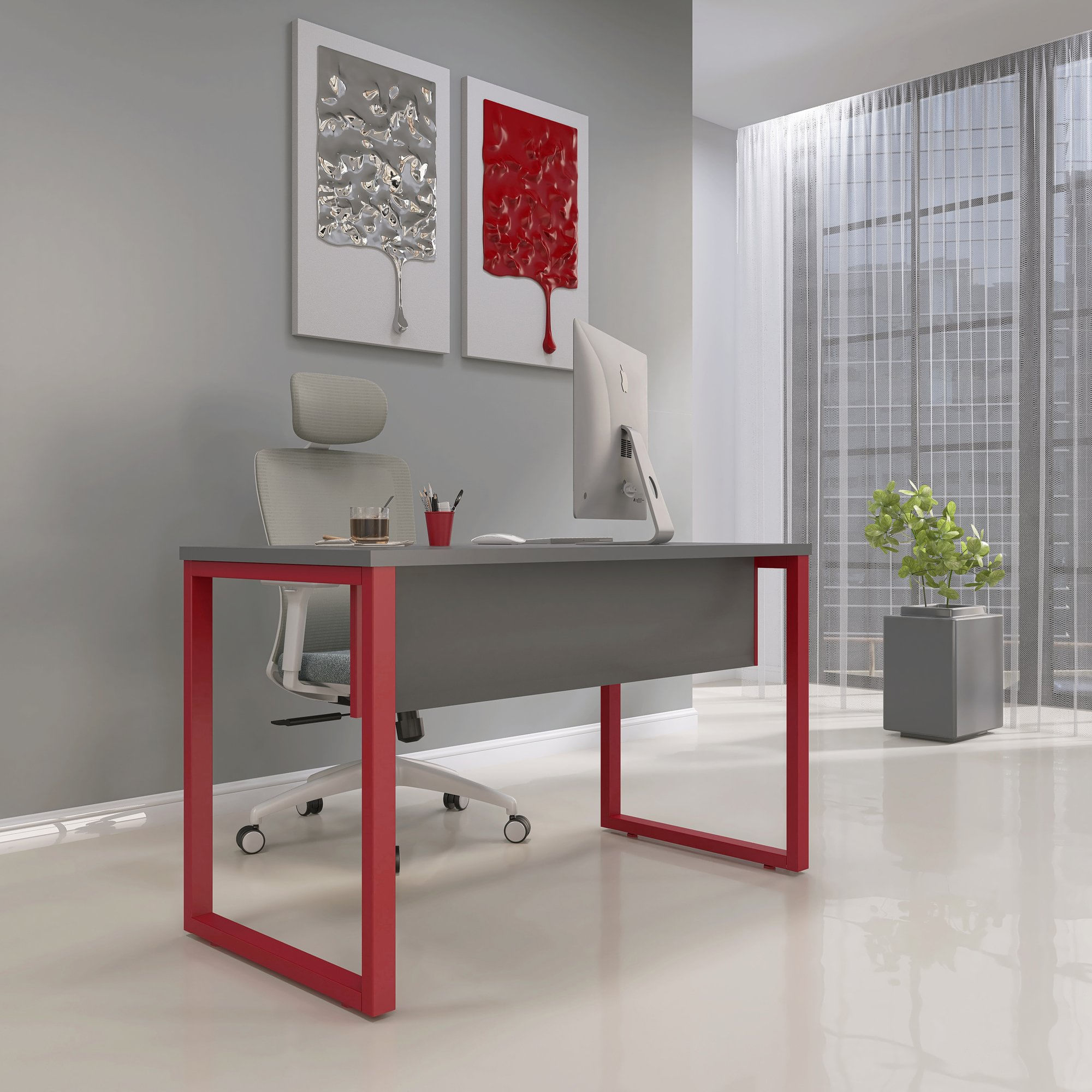 Mesa Madeira 1200x600mm M120/60p25tub Grafito/vermelho