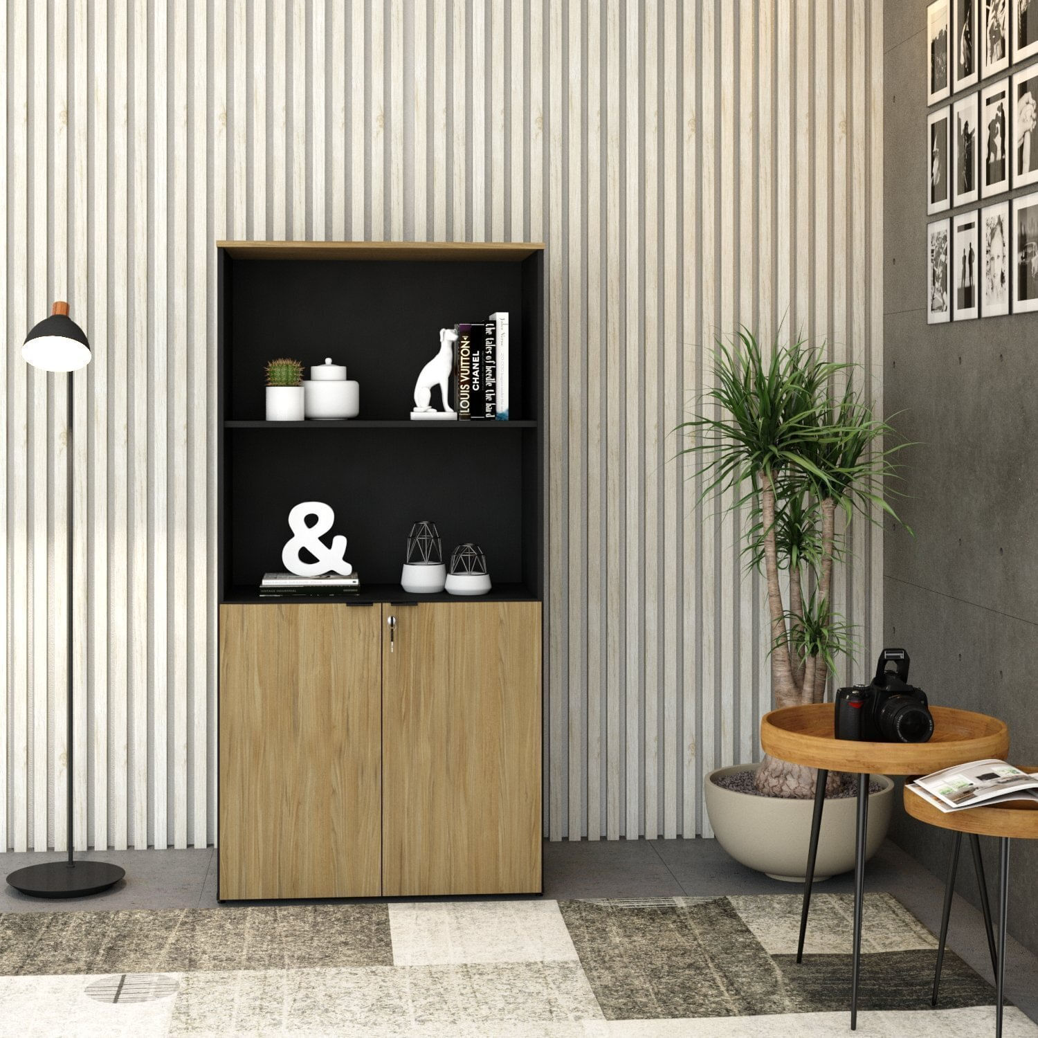 Armário Alto Estante Com 2 Portas 160cm X 80cm X 42cm Vermont Oak / Preto