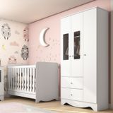 Quarto De Bebê Com Berço Americano 3 Em 1 E Guarda Roupa 3 Portas Com Janela Ben