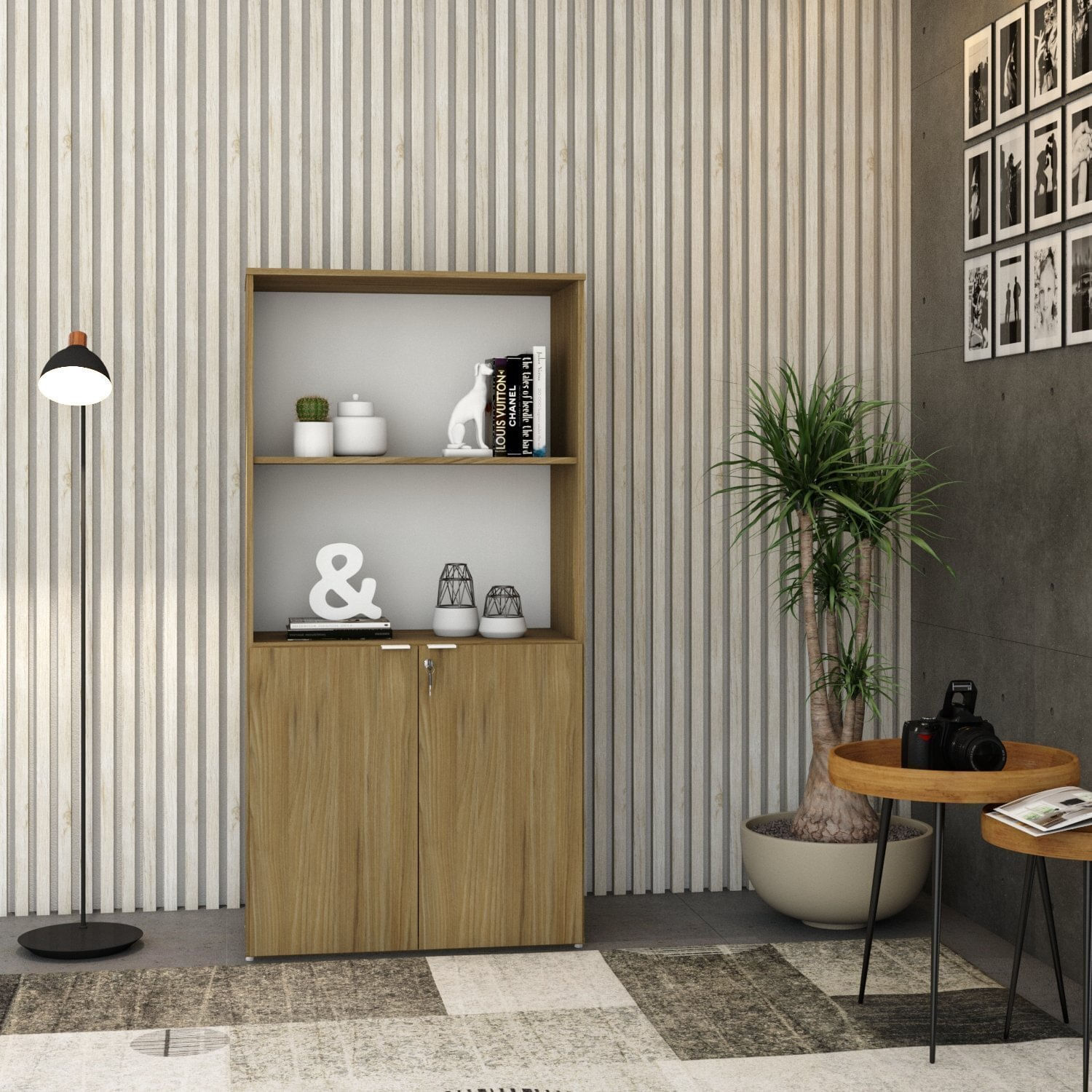 Armário Alto Estante Com 2 Portas 160cm X 80cm X 42cm Vermont Oak / Branco