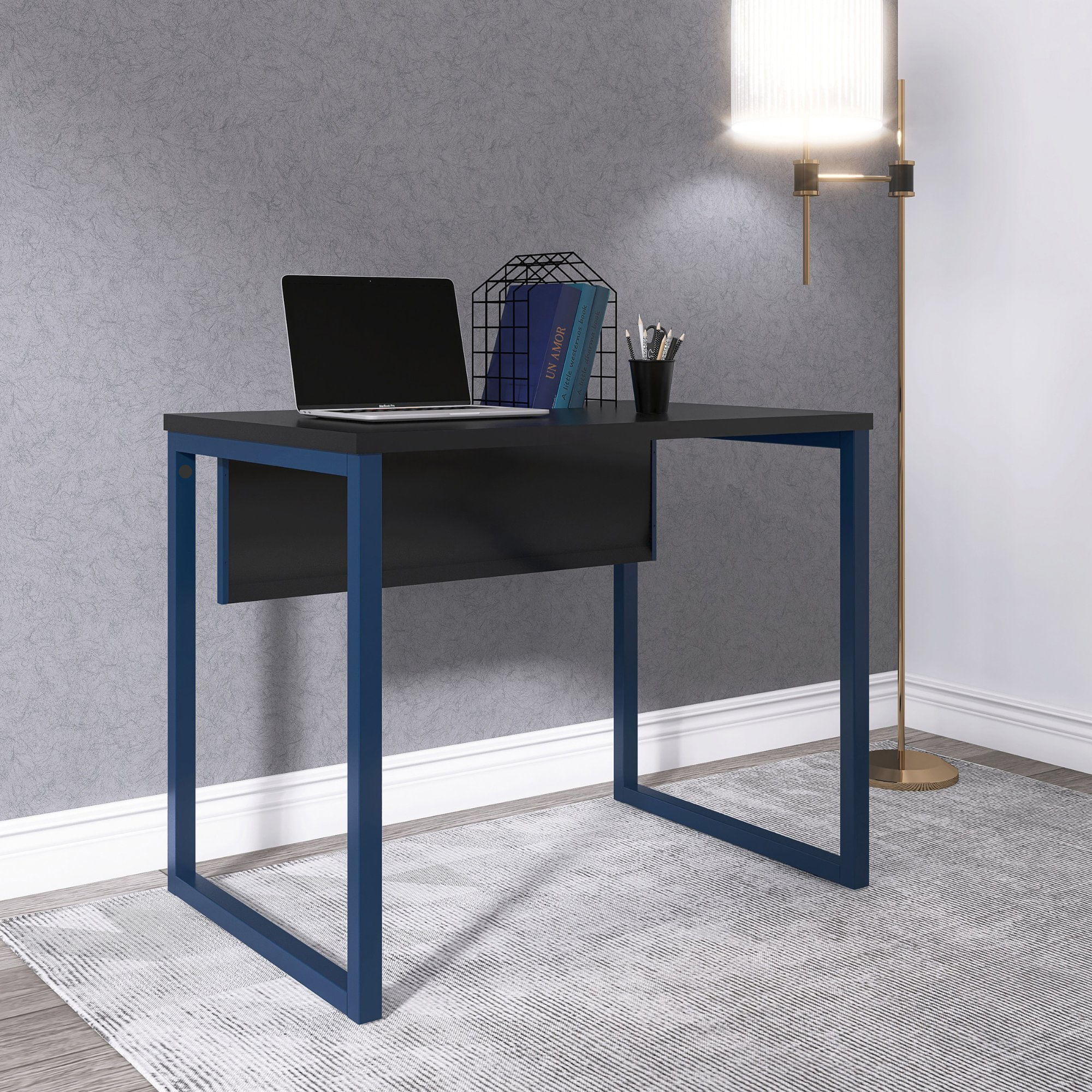 Mesa Madeira 900x600mm M90/60p25tub Preto/azul Delrei