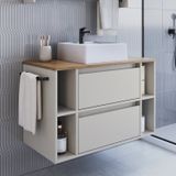 Gabinete De Banheiro Suspenso 80cm Com 4 Nichos 1 Toalheiro 1 Porta 1 Gaveta Bh8010 Com Cuba Mel/arenas