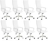 Kit 8 Cadeiras De Escritório Presidente Giratória Office Sevilha Alta Branco