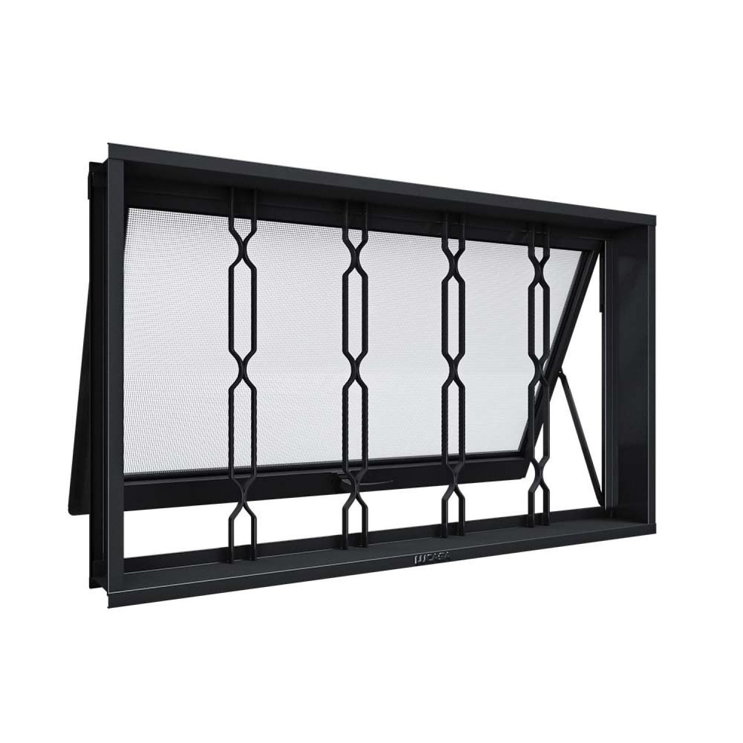 Janela De Aço Maximo Ar Com Grade Mosaico 60x60x7cm Facilitá Lucasa