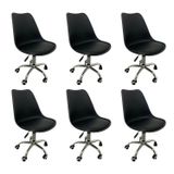 Kit 6 Cadeiras Para Escritório Secretária Decorativa Eames Chicago Preto