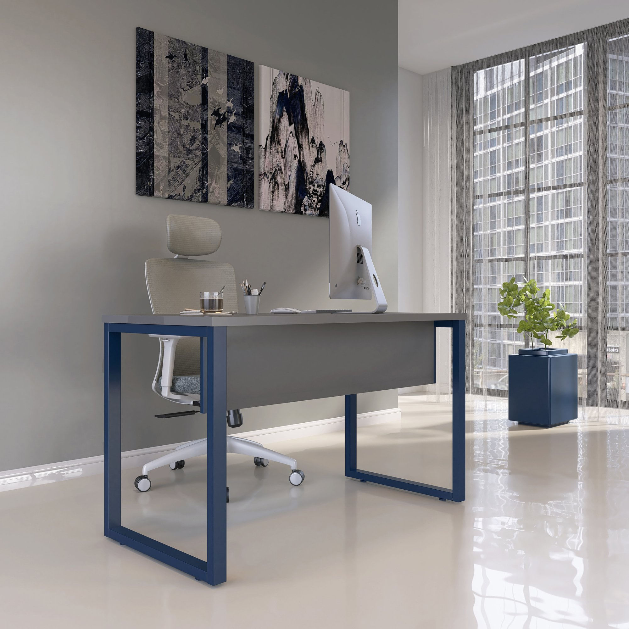 Mesa Madeira 1500x600mm M150/60p25tub Grafito/azul Delrei