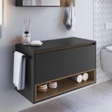 Gabinete De Banheiro Suspenso 80cm Com 1 Nicho 1 Toalheiro 1 Porta Mel/grafite