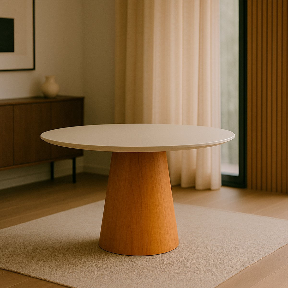 Mesa De Jantar Araçá Tampo Em Mdf Com Vidro E Base Em Madeira Off-white