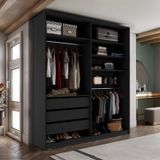 Closet Solteiro 100% Mdf Bp 159,5cm 3 Gavetas Monreale Preto