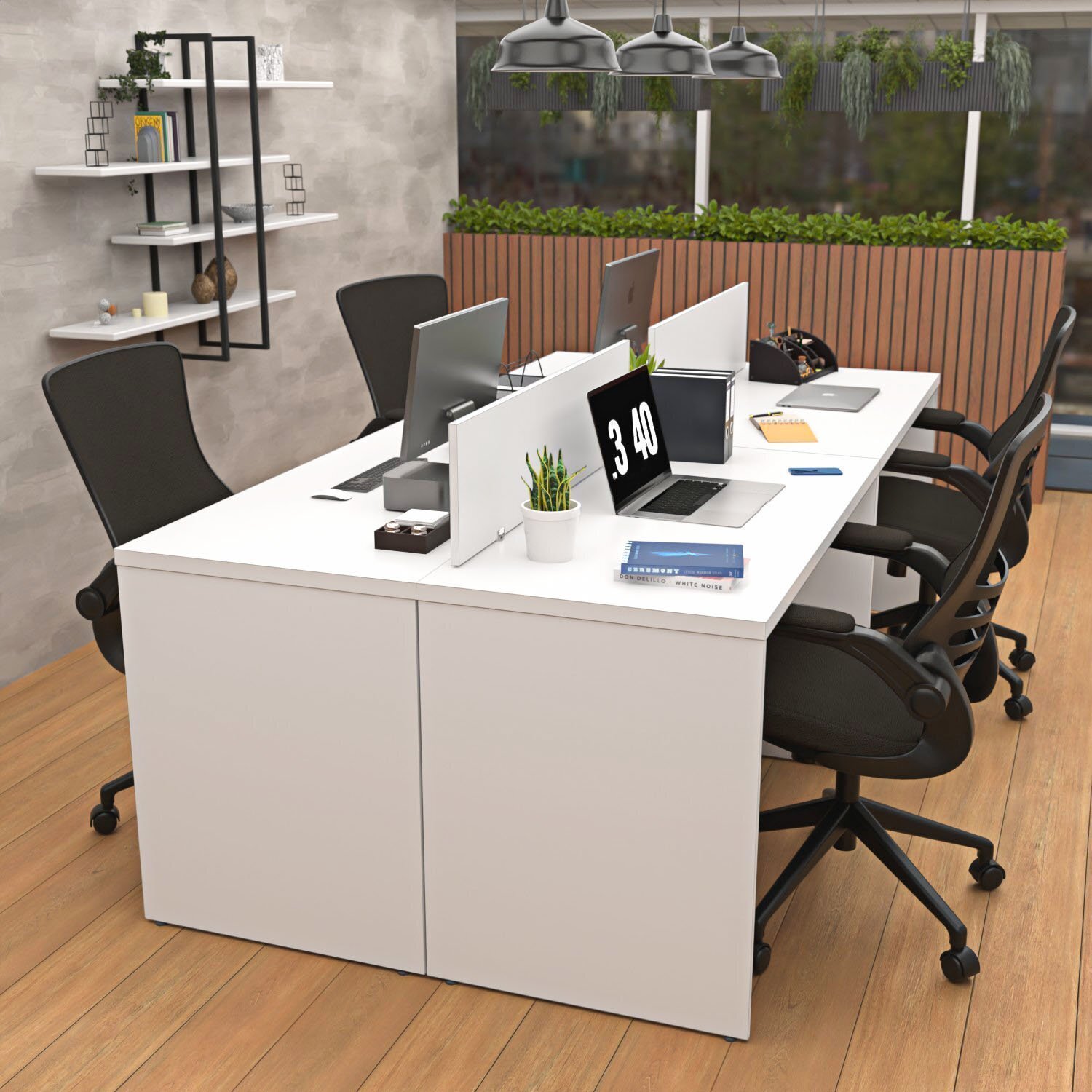 Estação De Trabalho Mesa Plataforma Escritório 1200x600 4 Lugares Branco