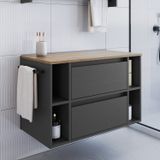 Gabinete De Banheiro Suspenso 80cm Com 4 Nichos 1 Toalheiro 1 Porta 1 Gaveta Bh8010 Mel/grafite