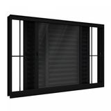 Janela De Correr Aluminio 3 Folhas Veneziana Com Vidro E Grade Abertura Lateral 100cmx120cm Lucasa Preto