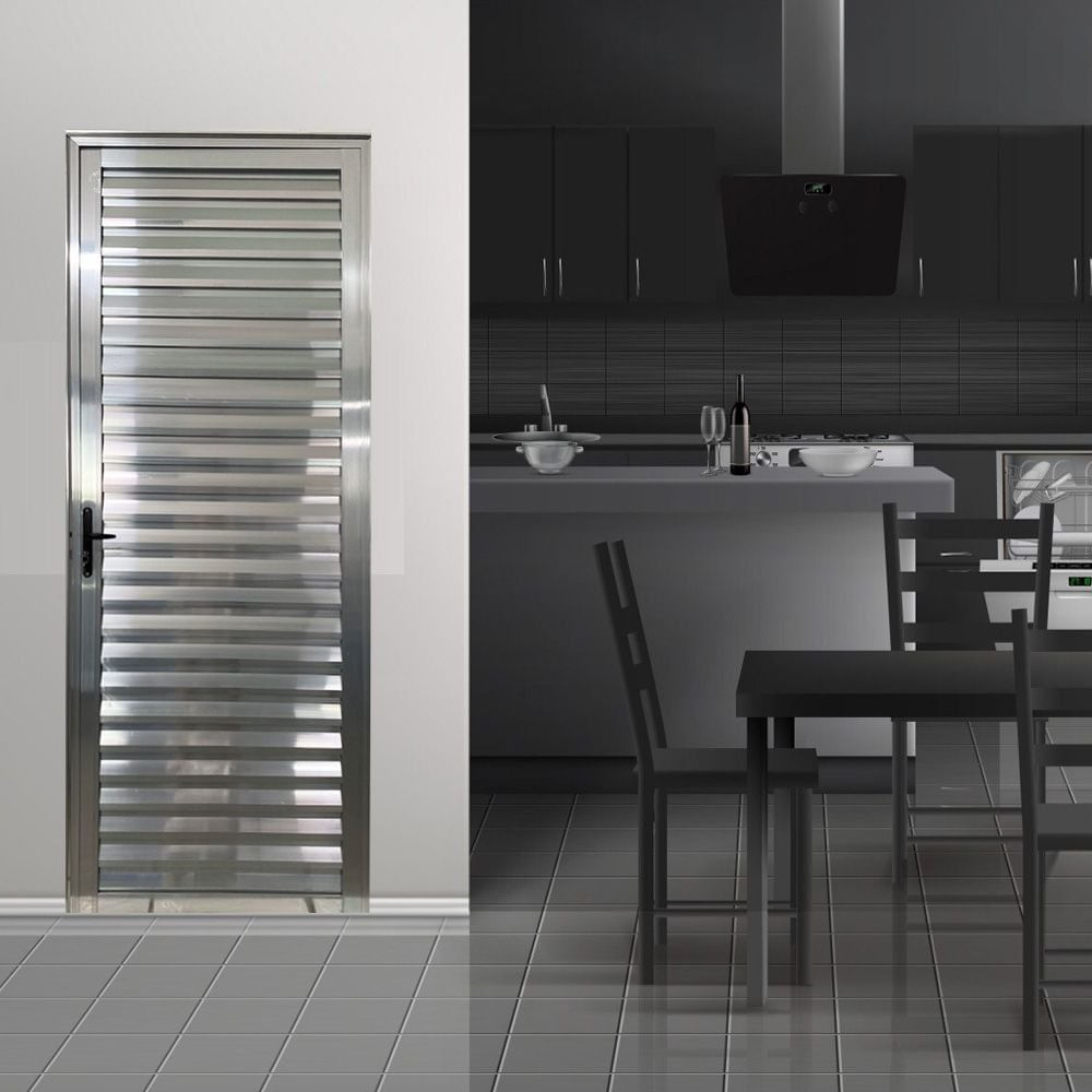 Porta Palheta De Alumínio 210 X 70cm Linha 25 Lado Direito Esquadrias Bergamo Brilhante