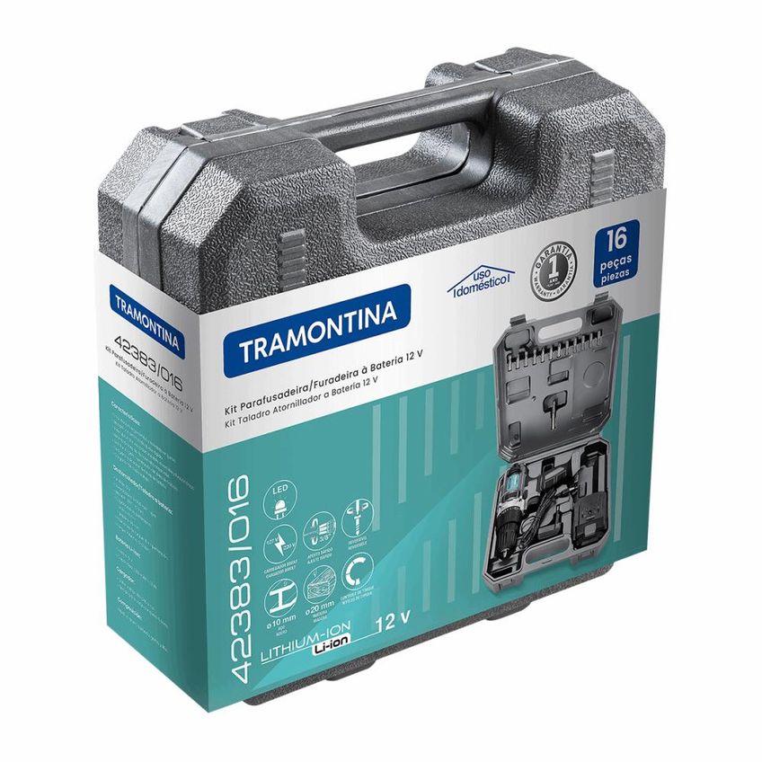 Parafusadeira E Furadeira Tramontina 12v À Bateria 16 Peças Com Maleta Carregador Bivolt 42383016 - imagem 4