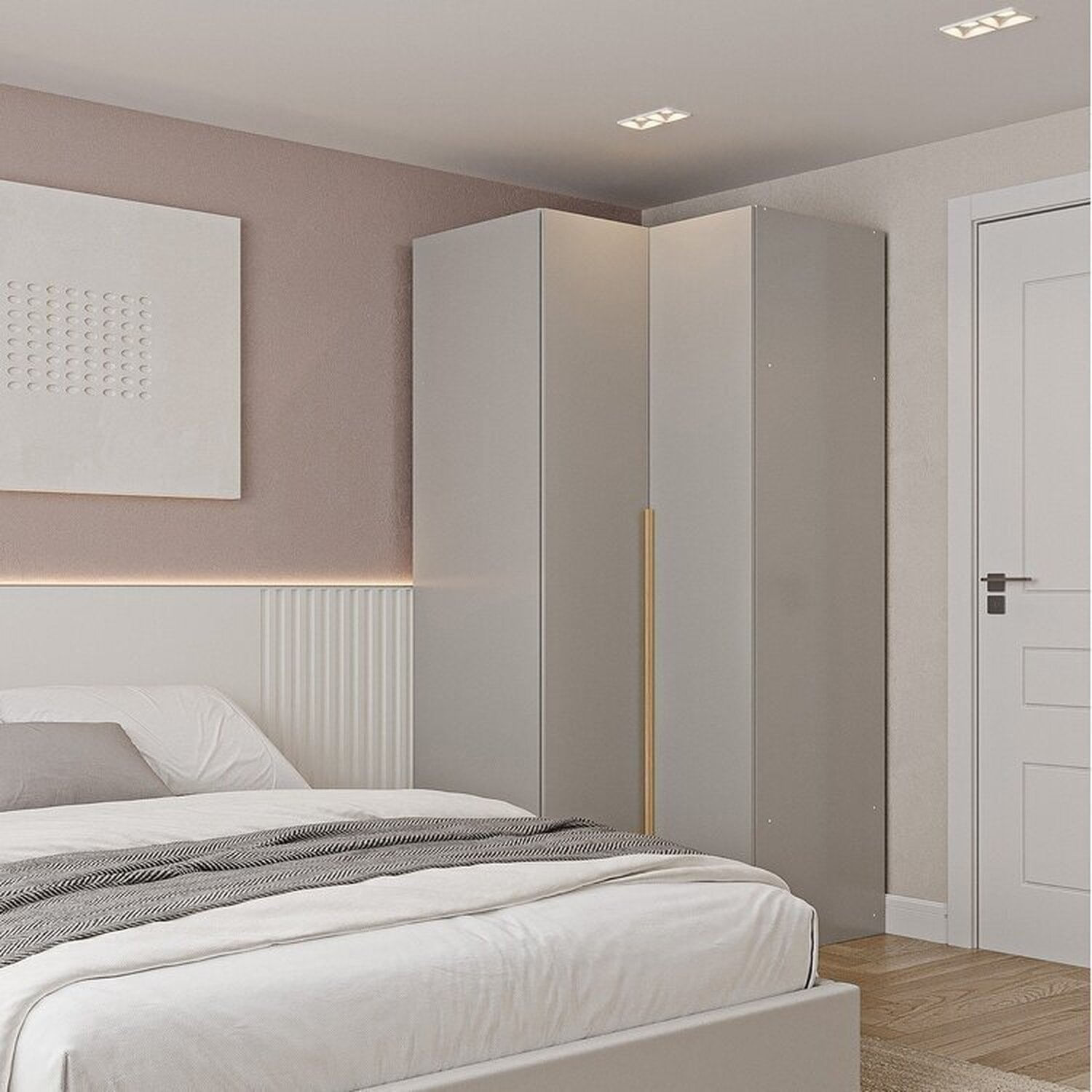 Guarda-roupa De Canto Reto Modular 95cm Com Portas E Cabideiros Jade Cabecasa Madeiraoriginals Cinza Urbano