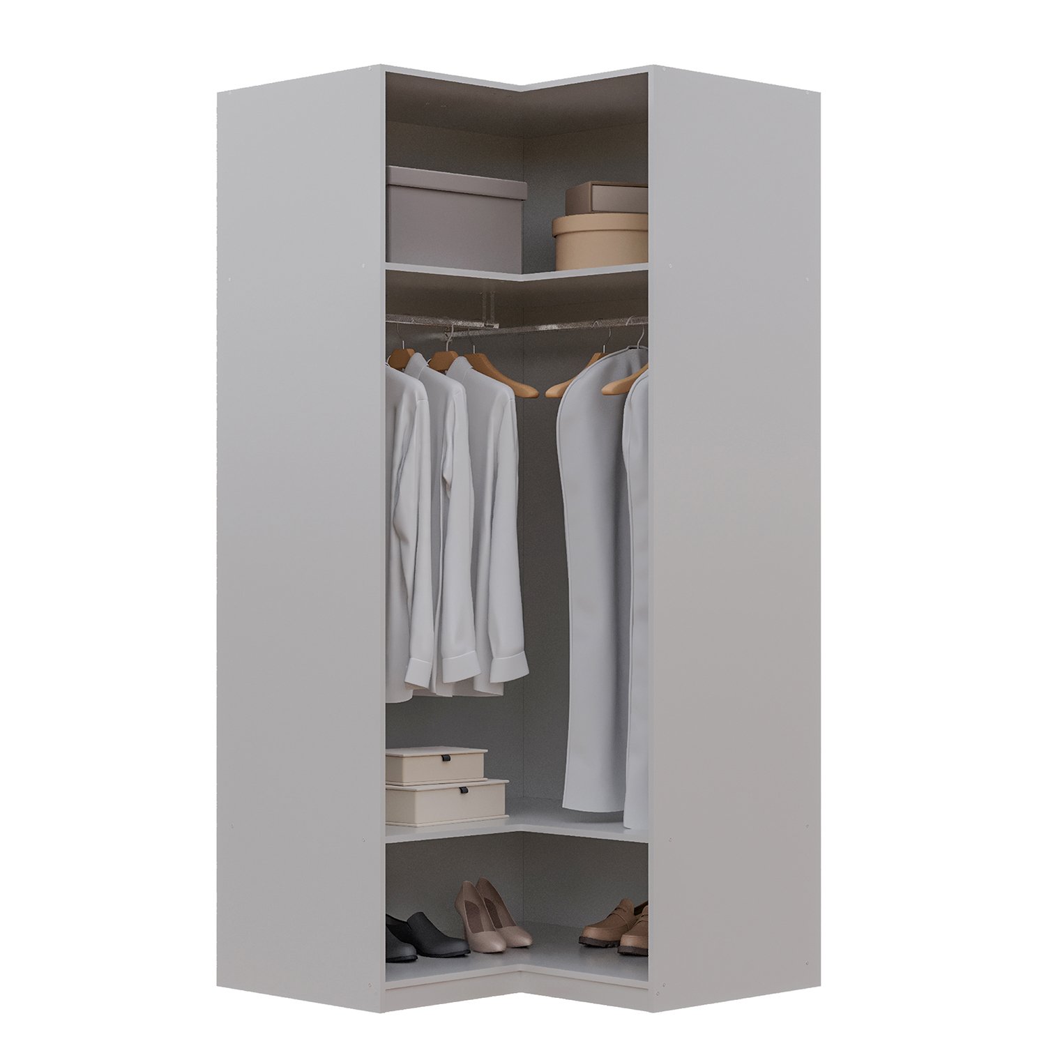 Guarda-roupa De Canto Reto Modular 95cm Sem Portas Com Cabideiros Jade Cabecasa Madeiramadeira Cinza Urbano