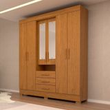 Guarda-roupa Casal 178,80cm 6 Portas 3 Gavetas Capelinha Com Espelho 100% Mdf Débora Cinamomo