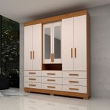 Guarda-roupa Casal 178,80cm 6 Portas 9 Gavetas Capelinha Com Espelho 100% Mdf Débora Cinamomo/off White