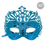 Mascara Veneza Gala Glitter Luxo Azul Carnaval Festas