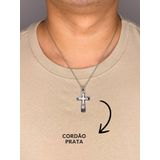 Cordão Corrente 50cm Pingente Cruz Crucifixo Reza Pai Nosso