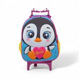 Mochila Escolar Passeio Rodinha Bichinho Animais Zoo Pinguim