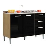 Balcao Para Pia 3 Portas 120 Cm 508 Damasco Preto Poqq