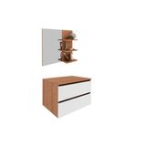 Armário C/ Balcão Banheiro Suspenso Bn3607 S/cuba 60cm E Espelho Bn3608 Amêndoa/branco - Tecno Mobili