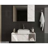 Armário C/ Balcão Banheiro Suspenso Bn3601 Cuba Bn3600 80cm E Espelho Bn3602 Mármore Branco - Tecno Mobili