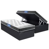Conjunto Box Baú Solteiro: Colchão Espuma Probel D20 Guarda Costas Resistente Black + Base Crc Suede Gray (88x188)