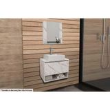 Armário C/ Balcão Banheiro Suspenso Bn3606 Cuba Bn3600 60cm E Espelho Bn3610 Mármore Branco - Tecno Mobili