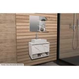 Armário C/ Balcão Banheiro Suspenso Bn3606 S/cuba 60cm E Espelho Bn3608 Mármore Branco - Tecno Mobili